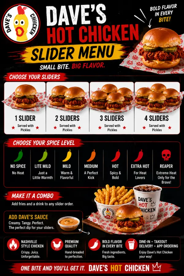 Dave’s Hot Chicken Slider Menu